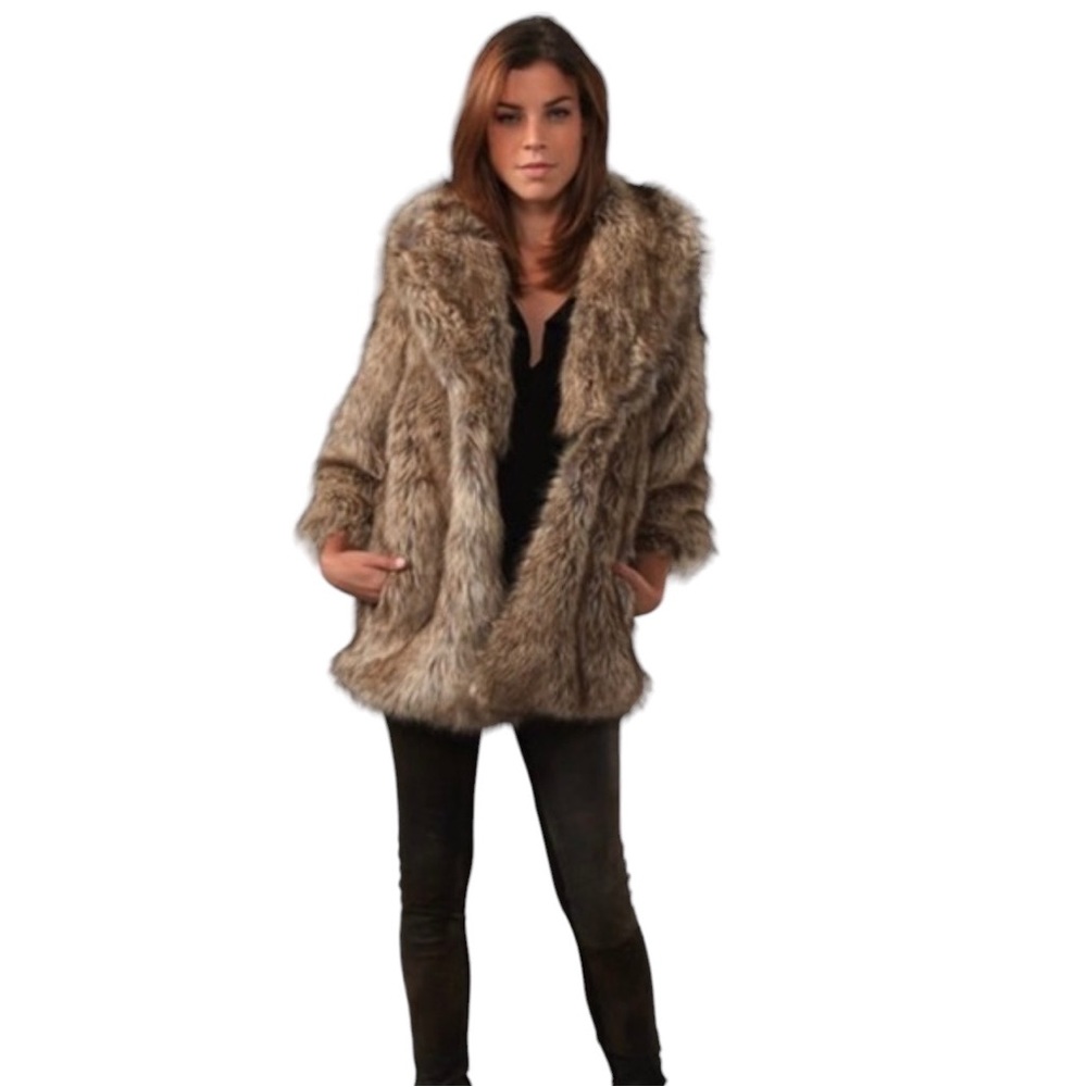 Burning Torch Faux Raccoon Fur Coat size medium